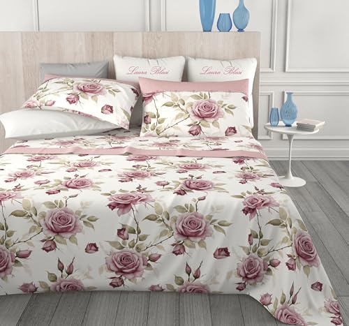 Completo Letto in Puro Cotone, Morbido e Traspirante, Misure Maxi, Lenzuolo Sopra, Lenzuolo Sotto e Federe, made in Italy. (Eden Cipria, Matrimoniale 2 Piazze)