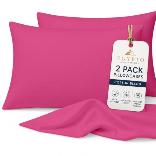 EGYPTO LUXURY Fuchsia Pillow Cases 2 Pack - Soft & Breathable, Wrinkle-Free Housewife Cover - Standard UK Size 50cm x 75cm