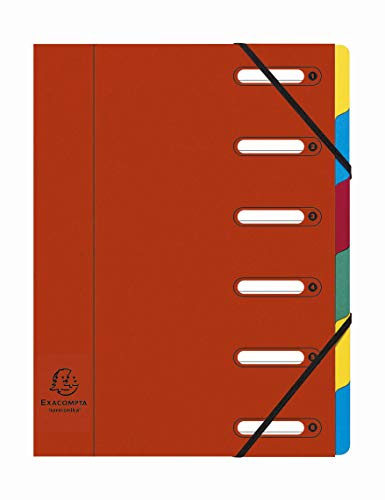 Exacompta - Rif. 55065E - Harmonika Multipart File - Dimensioni 24,5 x 32 cm, adatto per documenti A4, 6 sezioni a schede multiple, copertura in pressboard premium - copertina in rosso