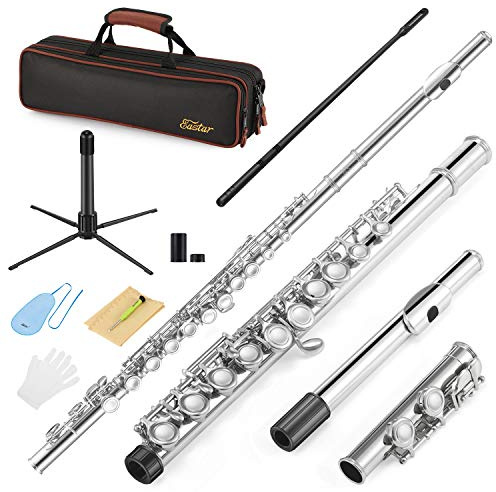Eastar 16-Key Closed Hole C Flute Kids Beginner, Nickel Full Kit, EFL-1