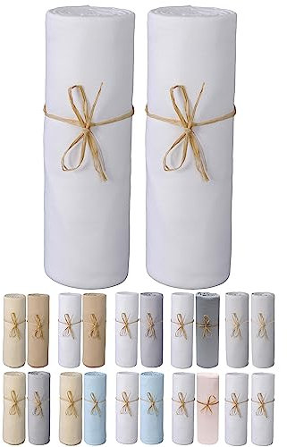 P'tit Basile - Set x 2 babysängkläder i ekologisk bomull - 70 x 140 cm - vit - högkvalitativ kammad bomull - resår runt och mössor i 4 hörn