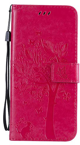 Samsung Galaxy A71 Phone Case Shockproof PU Leather Flip Wallet Cases Cat & Tree with Stand Magnetic Card Slots Holder Gel Bumper Folio Slim Fit Protective Cover for Samsung Galaxy A71 Rose Red