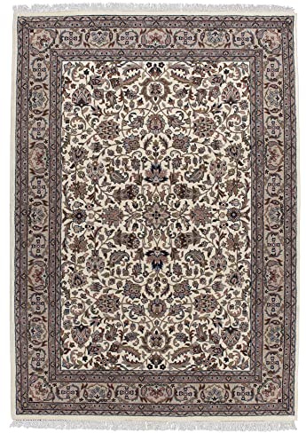 Klassischer Orientteppich Benares aus Schurwolle | Isfahan Muster | handgeknüpft | 90 x 160 cm | beige | ca. 310 000 Florfäden | THEKO die markenteppiche
