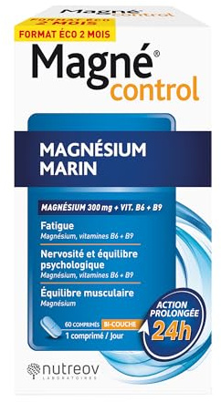 NUTREOV - Magné Control - Fatigue, Nervosité, Équilibre Musculaire - Complément Alimentaire à Base de Magnésium Marin et de Vitamines - Fabrication Française - 60 Comprimés