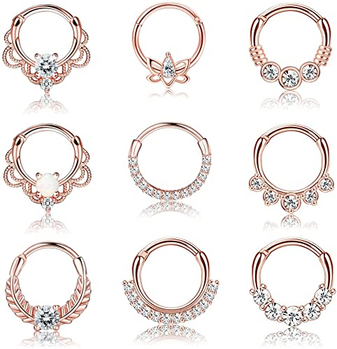 CASSIECA 9 PCS 16G Anelli per Naso e Orecchini Daith - Acciaio Chirurgico per Donna e Uomo - Piercing Naso, Helix, Tragus, Septum