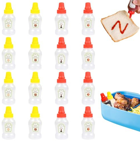 KUAOOAUK 16Pcs Condiment Squeeze Flaschen, 25ml Mini Ketchup Flasche, Kunststoff Portable Honig Sauce Flaschen Behälter für Kinder Erwachsene im Büro Picknick Bento Box Zubehör