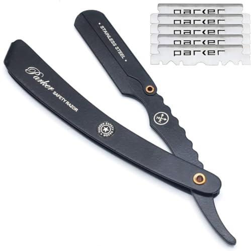 Parker SRXBLK con clip in acciaio inossidabile e 5 rasoi da barbiere dritti - Finitura nera
