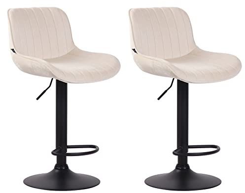 CLP 2er Set Barhocker Lentini Samt I Thekenhocker Höhenverstellbar I Barstühle Mit Fußstütze I 360° Drehbar I Tresenstühle Mit Trompetenfuß, Farbe:Creme, Gestell Farbe:schwarz