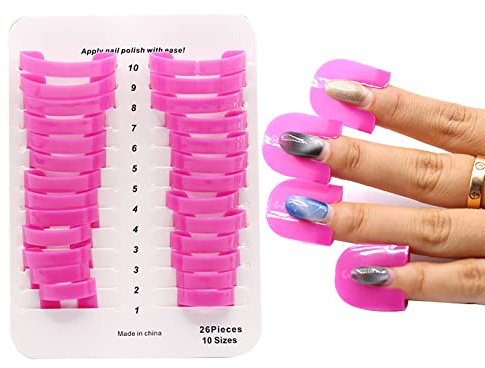26Pcs Plastic Nail Protector Nail Polish Stencil Nail Polish Spill Holder Skin Barrier Protector Gel Nail Tips Forms Anti Spill Holder Clip Cap Reusable Nail Art Basic Tool Accessories