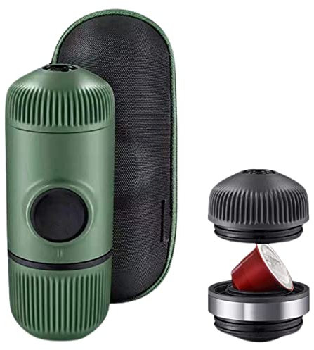 Tragbare Kaffeemaschine Barista Kaffeemaschine Kapsel Maschine Handdruck Kaffee Pulver Brühbecher für Outdoor Büro (Grün zwei in einem)