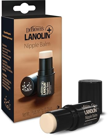 Dr. Brown's Lanolin+ Nipple Balm, Postpartum and Breastfeeding Essential, Soothe and Protect Dry, Chapped Nipples, 7 g/.25 oz