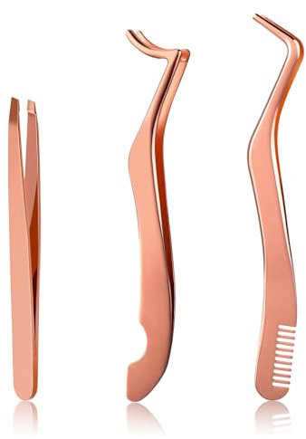 Ouligay 3 Stück Wimpernpinzette Applikator Falsche Wimpern Pinzetten Set Aus Edelstahl gebogene Spitze Fischschwanz Künstliche Wimpern Clip für Frauen Wimpernverlängerung