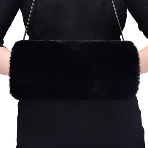 Fuzzy päls handmuffar kvinnor vintervärmare luddig påse plysch hand armar varma ljuddämpare handskar för vuxna barn utomhussport (svart)