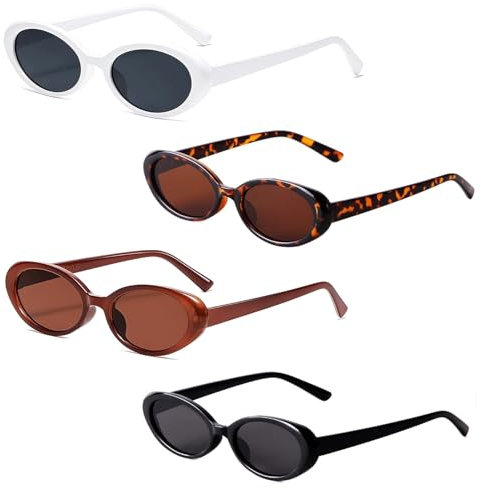 Rienan Ovale Sonnenbrille Damen 4 Stück Vintage Sonnenbrille Damen Sonnenbrille Damen Vintage Sonnenbrille für Damen und Herren Party Sonnenbrille Aesthetic Accessoires Uv400 Schutz 4 Farben