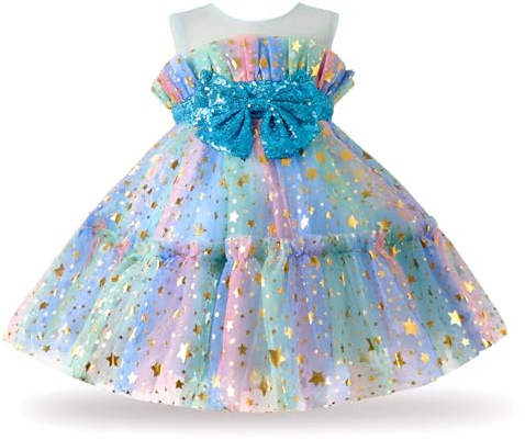 Miipat Ärmlös tyllklänning för bebisar, flickor, prinsessklänning för fester, födelsedagar och bröllop, blomflicka, klänning med rosett-pannband, 6-7 ans