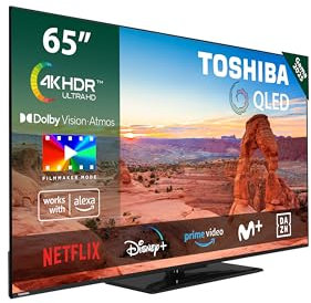 Toshiba 65QV3463DG Smart TV QLED 4K UHD 65 Zoll, Rahmenlos, mit HDR10, Dolby Audio, kompatibel mit Alexa-Sprachassistent, Bluetooth.
