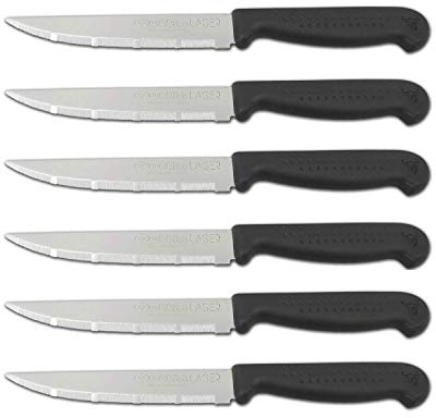 Quttin Laser Set 6 Cuchillos Chuleteros/Mesa 11cm M.Puntos Sierra especial Carnes Cocinadas.