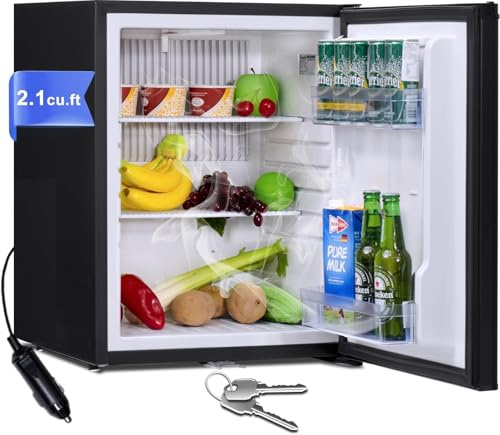 Smad Locking Mini Fridge 2.1 Cu Ft, Mini Fridge with Lock, 12V RV Refrigerator 2 Ways 12V DC/110V AC Semi Truck Refrigerator for RV, Truck, Office, Reversible Door, Black