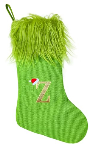 Christmas Tree Decoration Christmas Green Plush Knitted Alphabet Socks Green Elf Artificial Wool Christmas Socks