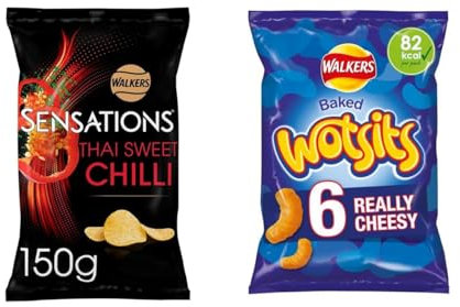 Sensations Thai Sweet Chilli Crisps 150g, Wotsits Really Cheesy Baked Snacks 96g,Savour the Thai Sweet Chilli crisps (150g) with an exquisite blend of sweetness and warming chilli heat.