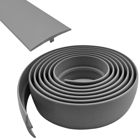 Övergångsprofil självhäftande, bredd 50 mm, flexibel PVC-övergångsrems-T-formdel, övergångslist utan borrning, täcklist (grå, 5 m)