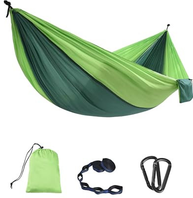 Signstek Camping Hängematte, 270 * 140 cm hängematten 300 KG Traglast, Ultraleicht Nylon Fallschirmmaterial Reisehängematte für Outdoor