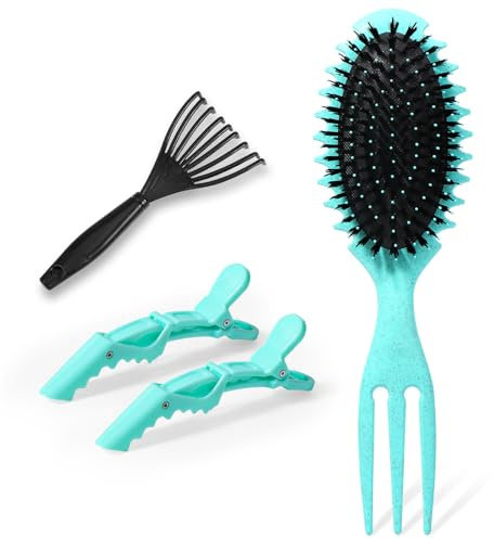 Vinabo Peine Pelo Rizado, Cepillo Cerdas Jabali Cepillo Pelo Rizado para Peinar y Dar Forma a Los Rizos, Bounce Curl Brush para Todo Tipo de Cabello (Verde)