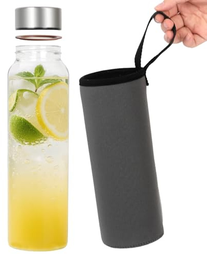 AuroTrends 32 oz Borosilicate Glass Water Bottle with Sleeve, 1 Liter Glass Water Bottle, Leak-Proof & Thermal Shock Resistant Ideal for Gym/Office/Travel, Neoprene Sleeve & Gift Box Included