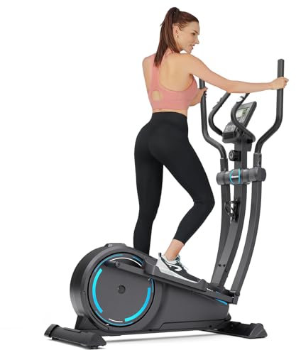 Crosstrainer für Zuhause 150kg, Dripex Ultraleiser und sanfter magnetischer Ellipsentrainer mit 16 Widerstandsstufen, 8 kg Schwungrad, 38cm Schrittlänge, LCD-Monitor, Pulssensor (Blau)