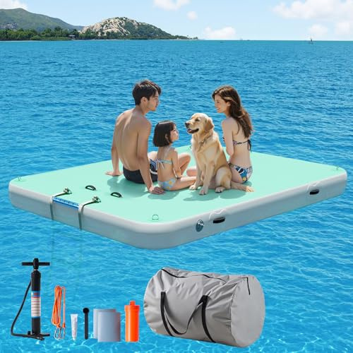 LUXOAK Aufblasbarer Schwimmdock – 250x190 cm mit Tragetasche und Abnehmbarer Leiter, Schwerlast-Wasserplattform mit Rutschfester Oberfläche, Ideal für See, Fluss, Ozean, Grün