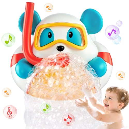 Giochi per Bagnetto, Giocattoli da Bagno, Generatore di Bolle di Sapone Orso con Musicale, Giochi Piscina Acqua per Compleanno Natale 1 2 3 4 5 Anni