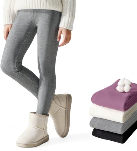 Baogaier Leggings Termici Invernali per Ragazze Foderati in Pile, Spesso Comodo Cotone Legging Vita Alta Felpati Lunghi Collant Caldi Pantaloni Bambina Abbigliamento, 9-10 Anni, Grigio