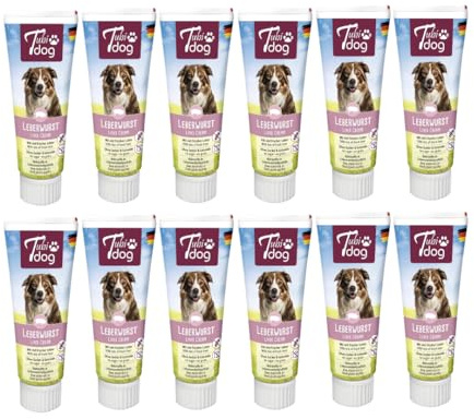 Tubi dog Delikatess - Salsiccia al fegato, confezione da 12 pezzi, 12 x 75 g, mangime complementare per cani, senza zucchero
