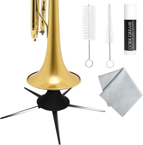 ZBY Trumpet Stand, Portable Metal Holder with 5 Leg, Black Flocking Style Pocket Trumpets Accessories, Foldable Detachable Stable Brass Instrument Stand, Trumpet Cleaning Kit, Cleaning and Care Set