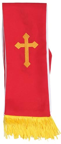 TOVINANNA Estola Reversible Bordada con Cruz para Clérigos y Sacerdotes, Chal de Poliéster Elegante con Borlas para Ceremonias y Bodas Iglesia