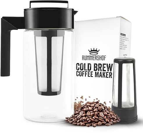 Rummershof Cold Brew Coffee Maker 1 Liter- French Press- BPA-frei - Kaffeebereiter aus Kunststoff + gratis Ersatzfilter - Das Geschenk Für Kaffeeliebhaber + 1 gepflanzter Baum