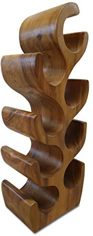 Kinaree Massivholz Weinregal für 8 Flaschen - 70cm freistehendes Flaschenregal in Baum Form aus einem Stück massiver Akazie (Suar) in rustikaler Optik