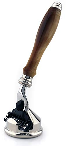 Horn Replica Shaving Razor & Holder Triple Edge Cartridge Compatible Premium Artificial Horn Resin Handle with 1 Cartridge Included Perfect as a Gift to Any Gentleman
