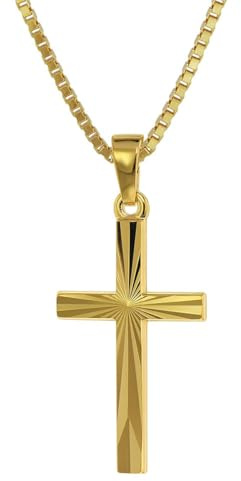 trendor Kreuz-Anhänger Gold 585 / 14K + goldplattierte Silber-Kette Damen und Herren Halskette, Gold-Anhänger, Geschenkidee 75435