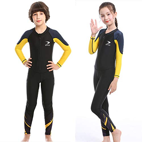 ZCCO Kids Swimsuit, Full Body Sunsuit, Youth Boy's and Girl's One Piece Wet Suits Long Sleeve Swimsuit for Diving,Swimming,Surfing etc Water Sports (Black, XS)