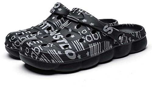 CERYTHRINA Trädgårdsskor för män och kvinnor, sommarsandaler, lätta halkfria promenadsportskor unisex, vuxna, träsko för pool, strand, gård, kök, dusch, Svart Abc, 38 EU