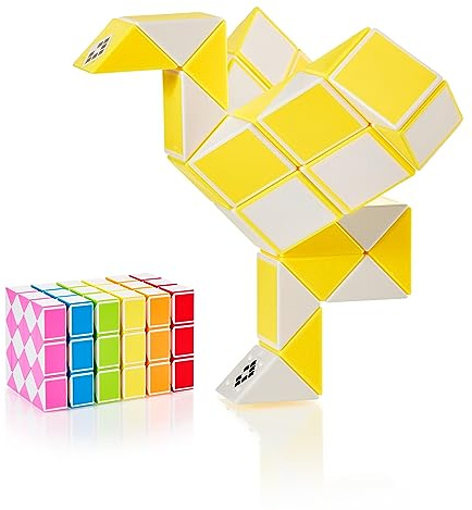 CUBIDI® Mini Magic Snakes Puzzle - Kids Birthday Gift Gadgets Kids Party Gifts - Snake Toy, Puzzle Game Kids and Adults, Magic Snake - 36 Blocks (Yellow)