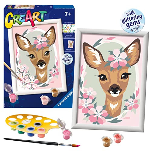 Ravensburger CreArt Delightful Deer Paint by Numbers Kit for Kids - Engaging Art and Craft Activity | Vibrant Colors and Gloss Finish | Complete DIY Set | Suitable for Ages 7 and Up