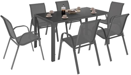 IDMarket - Set di mobili da Giardino Madrid Tavolo 150 CM e 6 sedie impilabili Grigio Antracite