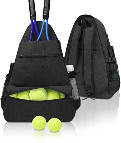 Mochila de tenis para hombre y mujer, bolsa de raquetas de tenis para llevar raquetas de racquetball, squash, bádminton, pickleball y otros accesorios deportivos de viaje (negro)