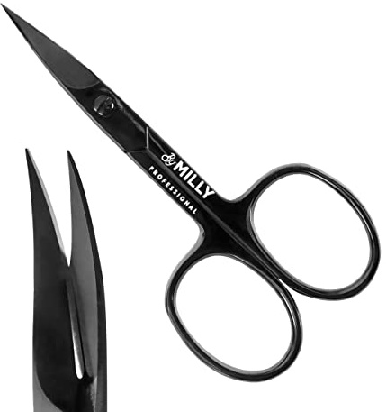 By MILLY Professional Nail Scissors | High Carbon Stainless Steel | Manicure | Razor Sharp Curved Blade for Women - 100% Stainless Steel Beauty Scissors for Nails (Black)