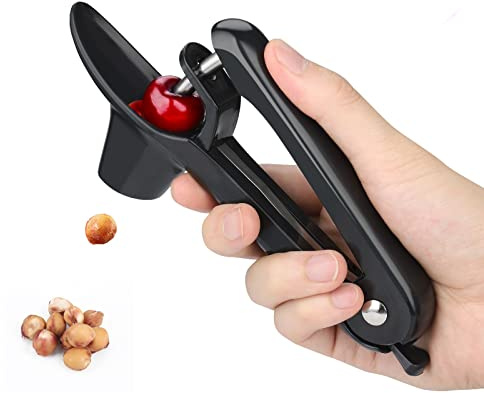 Firjuty Cherry Pitter, Heavy-Duty Olive and Cherry Pitters Corer Tool with Space-Saving Lock Design, Multi-Function Cherries Stoner Seed Remover Tool for Making Cherry Jam (Black)