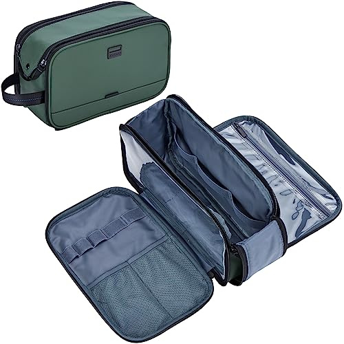 ZEEMO Travel Toiletry Bag for Men, Medium Water-Resistant Double-Sided Full-Open Dopp Kit, Versatile Organizer for Shower and Hygiene Accessories, Bathroom Essentials, Cosmetics, Green