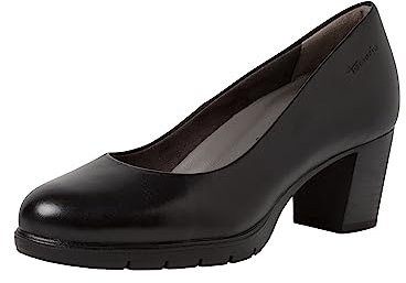 Tamaris Comfort Damen Pumps aus Leder mit Blockabsatz Comfort Fit, Schwarz (Black), 38 EU