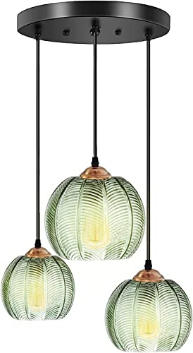 Hängande lampor köksö, hängande lampor i glas med grön lampskärm, moderna taklampor för sovrum, kök, vardagsrum, restaurang och bar (3 Heads(15+20+25cm/5.9+7.8+9.8in）)